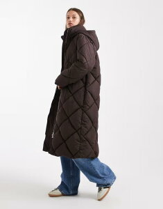 �~�X�Z���t�t���b�W ���f�B�[�X �A�E�^�[ �R�[�g �L���e�B���O �}�L�V Miss Selfridge quilted hooded maxi puffer coat in chocolate Chocolate �`���R���[�g