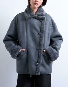 �g�b�v�V���b�v ���f�B�[�X �A�E�^�[ �R�[�g Topshop faux shearling oversized car coat gray �O���[