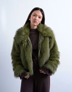 gbvVbv fB[X AE^[ WPbgEu] WPbg Topshop faux fur zip up bomber jacket in olive Olive I[u