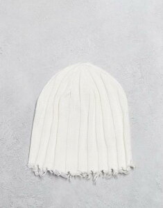 �R���[�W���� ���f�B�[�X �A�N�Z�T���[ �X�q �j�b�g COLLUSION Unisex cable knit raw hem beanie WHITE �z���C�g