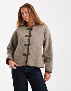 u[u\E fB[X AE^[ WPbgEu] WPbg Brave Soul teddy collarless jacket with toggle closures in taupe Taupe g[v