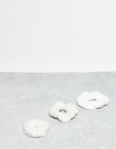 fUCr[h fB[X ANZT[ wAANZT[ DesignB London pack of 3 faux fur hair scrunchies in winter whites WHITE zCg