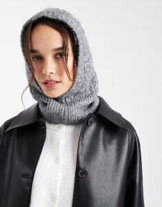 �s�[�V�[�Y ���f�B�[�X �A�N�Z�T���[ �X�q �j�b�g Pieces cable knit balaclava in dark gray melange Dark Gray Melange �O���[