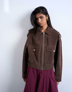 gbvVbv fB[X AE^[ WPbgEu] XG[h WPbg Topshop faux suede bomber jacket with snap details in chocolate Choc `R[g