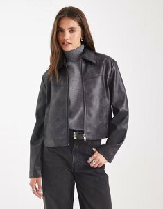 GC\X fB[X AE^[ WPbgEu] U[ WPbg ASOS DESIGN leather look top collar jacket in washed Washed Black ubN