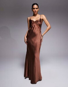 �G�C�\�X ���f�B�[�X �g�b�v�X �����s�[�X �V�t�H�� �}�L�V�����s�[�X �T�e�� �}�L�V ASOS DESIGN satin chiffon mix bust paneled maxi dress in chocolate Chocolate �`���R���[�g