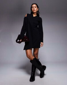 �G�C�\�X ���f�B�[�X �g�b�v�X �����s�[�X �~�j�����s�[�X �~�j ASOS DESIGN supersoft slash neck scarf detail mini dress Black �u���b�N