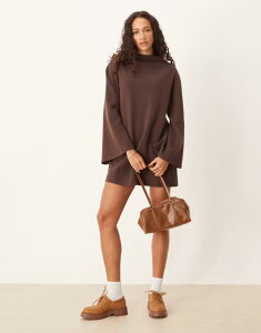 �G�C�\�X ���f�B�[�X �g�b�v�X �����s�[�X �~�j�����s�[�X �~�j ASOS DESIGN supersoft wide sleeve mini dress in chocolate Chocolate �`���R���[�g