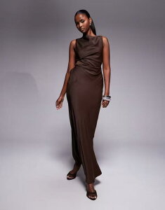 �G�C�\�X ���f�B�[�X �g�b�v�X �����s�[�X �}�L�V�����s�[�X �h���[�v �T�e�� �}�L�V ASOS DESIGN satin drape bodice maxi dress with cowl back detail in chocolate Chocolate �`���R���[�g
