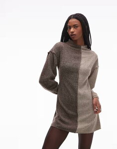 �G�C�\�X ���f�B�[�X �g�b�v�X �����s�[�X �~�j�����s�[�X �~�j �c�C�[�h �R���g���X�g ASOS DESIGN long sleeve tweed mini dress in contrast brown color Brown �u���E��