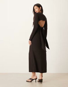 �G�C�\�X ���f�B�[�X �g�b�v�X �����s�[�X �}�L�V�����s�[�X ���u �}�L�V ASOS DESIGN tie back long sleeved ribbed maxi dress in chocolate Chocolate �`���R���[�g