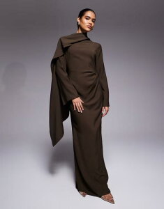 �G�C�\�X ���f�B�[�X �g�b�v�X �����s�[�X �}�L�V�����s�[�X �}�L�V ASOS DESIGN long sleeve scarf detail maxi dress in chocolate Chocolate �`���R���[�g