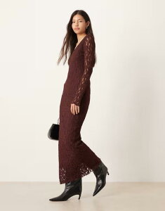 �G�C�\�X ���f�B�[�X �g�b�v�X �����s�[�X V�l�b�N �}�L�V�����s�[�X �}�L�V ASOS DESIGN v-neck long sleeve maxi dress in chocolate Chocolate �`���R���[�g