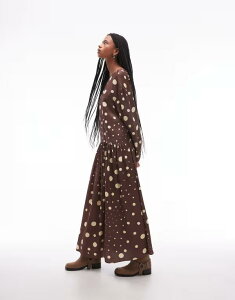 �G�C�\�X ���f�B�[�X �g�b�v�X �����s�[�X �h�b�g �}�L�V ASOS DESIGN dropped waist maxi smock dress in chocolate polka dots Chocolate spot �`���R���[�g