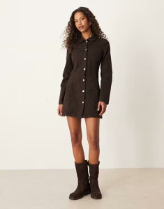 �G�C�\�X ���f�B�[�X �g�b�v�X �����s�[�X �~�j�����s�[�X �~�j �f�j�� ASOS DESIGN denim long sleeve fit and flare mini dress in chocolate Chocolate �`���R���[�g
