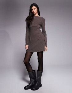 �G�C�\�X ���f�B�[�X �g�b�v�X �����s�[�X �~�j�����s�[�X �~�j ASOS DESIGN supersoft angel sleeve seam detailing mini dress in chocolate Chocolate �`���R���[�g