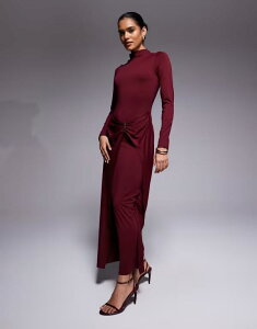 �G�C�\�X ���f�B�[�X �g�b�v�X �����s�[�X �~�f�B�����s�[�X �~�f�B ASOS DESIGN slash neck long sleeve wrap hardware detail midi dress Burgundy �o�[�K���f�B