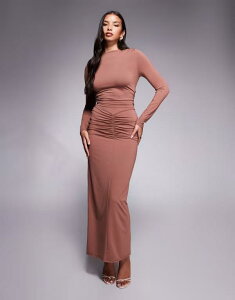 �G�C�\�X ���f�B�[�X �g�b�v�X �����s�[�X �}�L�V�����s�[�X �M���U�[ �}�L�V ASOS DESIGN long sleeve ruched corset tie back maxi dress in chocolate Chocolate �`���R���[�g