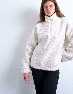 �g�b�v�V���b�v ���f�B�[�X �A�E�^�[ �p�[�J�[�E�X�E�F�b�g �n�[�t�W�b�v Topshop teddy quarter zip top in ecru ECRU �G�N����