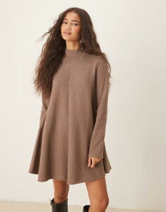 �G�C�\�X ���f�B�[�X �g�b�v�X �����s�[�X �n�C�l�b�N �~�j�����s�[�X �~�j ASOS DESIGN super soft high neck trapeze mini dress in mocha HEATHERED MOCHA ���J
