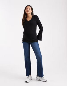 �}�}���C�V�A�X ���f�B�[�X �{�g���X �f�j���p���c �}�^�j�e�B �W�[���Y Mama.licious Mamalicious Maternity flared jeans with soft over the bump band in dark medium-blue wash DARK MID BLUE �u���[