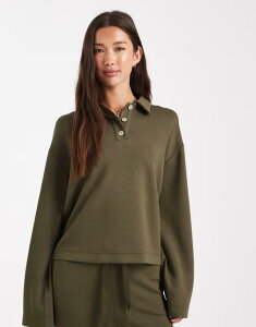 ���F�����[�_ ���f�B�[�X �A�E�^�[ �p�[�J�[�E�X�E�F�b�g �|���V���c Vero Moda super soft polo sweat top in olive green - part of a set Grape leaf �O���[�v