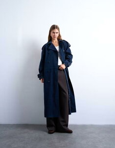 �g�b�v�V���b�v ���f�B�[�X �A�E�^�[ �R�[�g �X�G�[�h Topshop longline oversized faux suede trench coat navy �l�C�r�[