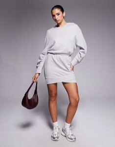 �G�C�\�X ���f�B�[�X �g�b�v�X �����s�[�X �~�j �X�E�F�b�g �V���c �R�b�g�� ASOS DESIGN cotton wrap over mini sweatshirt dress in heather Gray Heather �O���[
