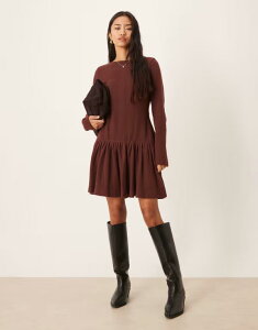 �G�C�\�X ���f�B�[�X �g�b�v�X �����s�[�X �~�j�����s�[�X �~�j ASOS DESIGN supersoft dropped corset waist detail mini dress in chocolate Chocolate �`���R���[�g