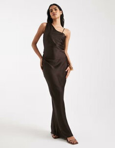 F[_ fB[X gbvX s[X AVg[ }LVs[X MU[ Te }LV Vero Moda asymmetric shoulder detailing ruched satin maxi dress in chocolate Chocolate torte `R[g
