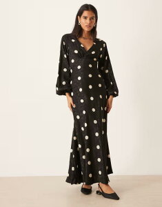 �O���}���X ���f�B�[�X �g�b�v�X �����s�[�X �h�b�g�� V�l�b�N �}�L�V�����s�[�X �h�b�g �}�L�V Glamorous V-neck jacquard maxi dress polka dot Black polka dot �u���b�N