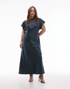 �G�C�\�X ���f�B�[�X �g�b�v�X �����s�[�X �T�e�� �L���b�v �}�L�V ASOS Curve ASOS DESIGN Curve cap sleeve seam detailing satin maxi slip dress GREEN �O���[��