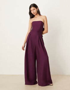 �m�[�o�f�B�[�Y �`���C���h ���f�B�[�X �g�b�v�X �W�����v�X�[�c ���C�h���b�O Nobody's Child Rory bandeau textured open tie back wide leg jumpsuit in plum Plum �v����