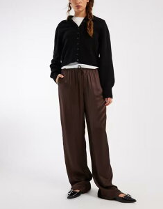 �G�C�\�X ���f�B�[�X �{�g���X �J�W���A���p���c ���C�h���b�O �p���c �T�e�� ASOS DESIGN satin wide leg pull on pants in chocolate Chocolate �`���R���[�g
