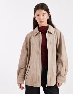 GC\X fB[X AE^[ WPbgEu] XG[h WPbg ASOS DESIGN real suede harrington bomber jacket Gray O[