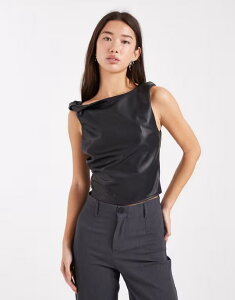 �~�X�Z���t�t���b�W ���f�B�[�X �g�b�v�X �V���c ���U�[ �t�F�C�N���U�[ Miss Selfridge faux leather twist top Black �u���b�N