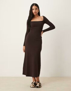 �G�C�\�X ���f�B�[�X �g�b�v�X �����s�[�X �}�L�V�����s�[�X ���u �}�L�V ASOS DESIGN ribbed square neck maxi dress in chocolate Choc �`���R���[�g
