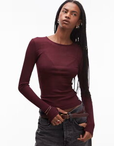 �G�C�\�X ���f�B�[�X �g�b�v�X T�V���c �V�A�[ ASOS DESIGN semi-sheer longline top in berry Berry