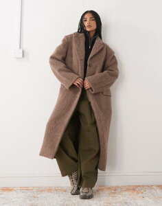 �E�B�[�N�f�C ���f�B�[�X �A�E�^�[ �R�[�g �E�[�� Weekday hairy alpaca & wool look oversized coat with exaggerated shoulders Dark brown hairy �u���E��