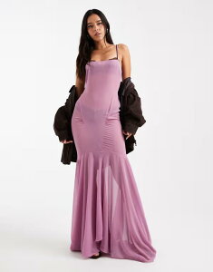 �G�C�\�X ���f�B�[�X �g�b�v�X �����s�[�X �V�t�H�� �}�L�V�����s�[�X �}�L�V ASOS DESIGN chiffon cut about seam detailing maxi dress in lilac Lilac ���C���b�N