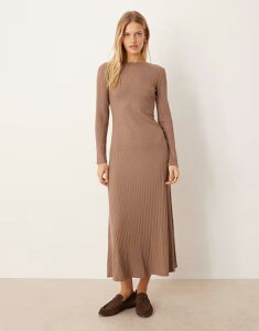 �G�C�\�X ���f�B�[�X �g�b�v�X �����s�[�X �}�L�V�����s�[�X ���u �}�L�V ASOS DESIGN ribbed long sleeve seam detailing maxi dress in light LIGHT BROWN �u���E��