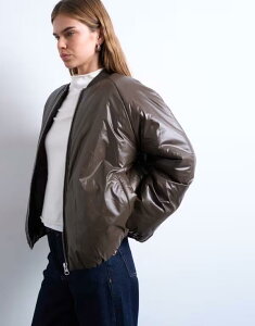 gbvVbv fB[X AE^[ WPbgEu] WPbg Topshop high shine padded bomber jacket in chocolate Choc `R[g