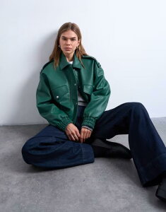 gbvVbv fB[X AE^[ WPbgEu] WPbg Topshop bubble PU 80s bomber jacket in dark Dark green O[