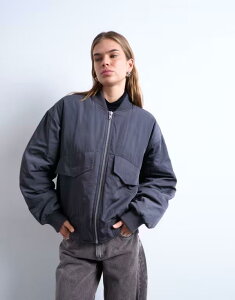 gbvVbv fB[X AE^[ WPbgEu] u WPbg Topshop ribbed bomber jacket in slate Slate X[g