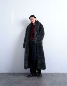 �g�b�v�V���b�v ���f�B�[�X �A�E�^�[ �R�[�g Topshop faux fur oversized shawl extra long coat in charcoal charcoal �`���R�[��