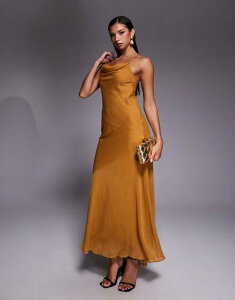 �G�C�\�X ���f�B�[�X �g�b�v�X �����s�[�X �V�t�H�� �}�L�V�����s�[�X �}�L�V �z���^�[ ASOS DESIGN halter chiffon maxi dress with seam detailing in mustard Mustard �}�X�^�[�h