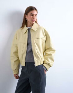gbvVbv fB[X AE^[ WPbgEu] Nbvh U[ WPbg Topshop faux bubble leather cropped bomber jacket in buttermilk Buttermilk