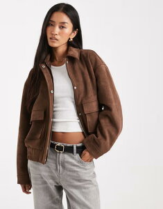 ~XZttbW fB[X AE^[ R[g XG[h WPbg Miss Selfridge faux suede bomber jacket in chocolate Chocolate `R[g