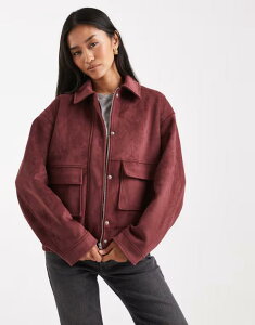 ~XZttbW fB[X AE^[ WPbgEu] XG[h WPbg Miss Selfridge faux suede bomber jacket in plum Plum v