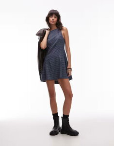 �G�C�\�X ���f�B�[�X �g�b�v�X �����s�[�X �~�j�����s�[�X �~�j �m�[�X���[�u ASOS DESIGN sleeveless mini dress with box pleats in deep navy plaid Deep Navy plaid �l�C�r�[